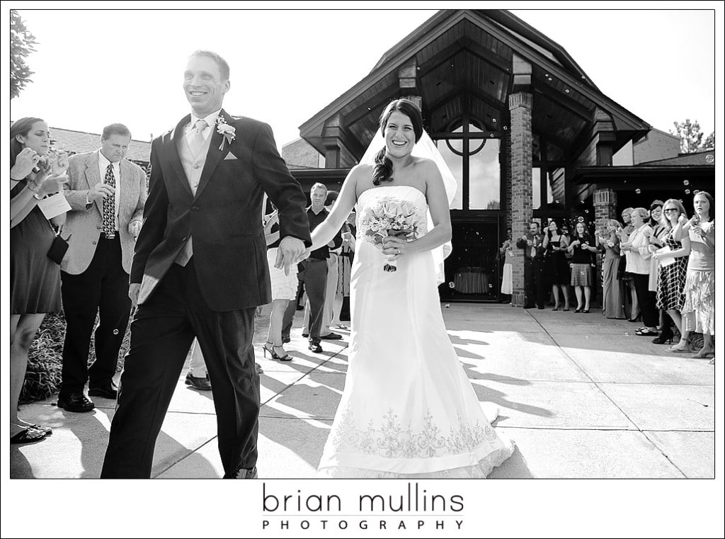 big wedding exits with bubbles
