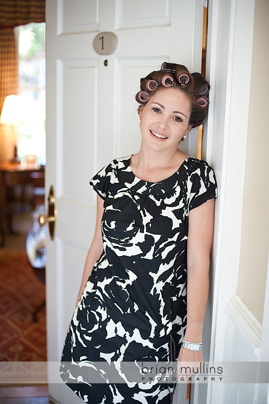 bride in curlers at Fearrington