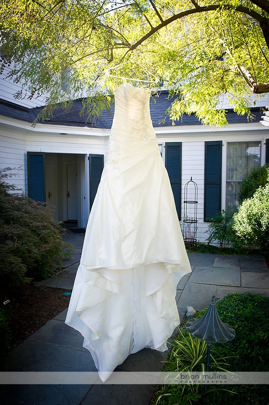 wedding dress hanging outside